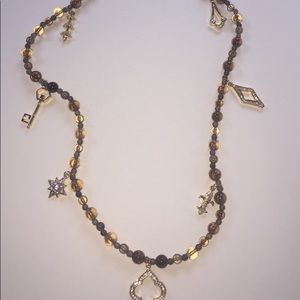 WHBM Smokey Quartz Pave Charm Necklace NWT